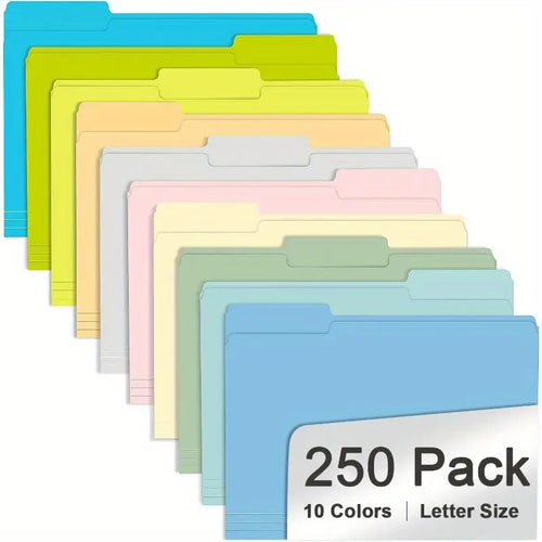 ile Folder, 250-Pack Colored File Folders with 1/3 Cut Tabs, Letter Size, Assorted 10 Colors for Office & School Use